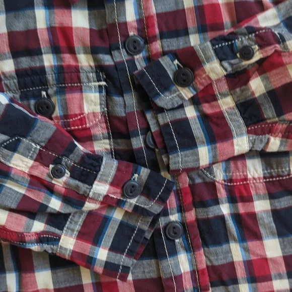 Baby Gap Plaid Lined Long Sleeve Button Down Shirt Toddler 18-24 Months Red Blue - Picture 7 of 12